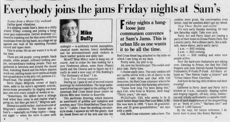 Sams Jams - Jan 25 1988 Mike Duffy Article
